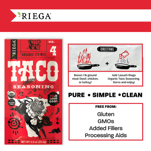 Riega Organic Taco Seasoning, 0.9 Ounce (Pack of 8), Perfect Tex Mex Spice Mix