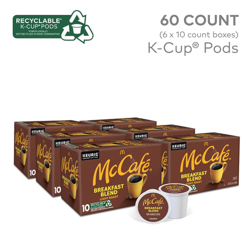 60 Count (6 Packs 10) McCafe Breakfast Blend, Single Serve Coffee Keurig K-Cup Pods, Light Roast