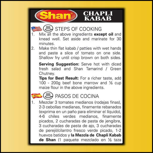 Shan Chapli Kabab Recipe and Seasoning Mix 3.52 oz (100g) - Spice Powder for Traditional Meat & Corn Patty - Suitable for Vegetarians - Airtight Bag in a Box