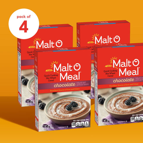 28 (Pack 4) Chocolate Malt-O-Meal, Quick Cooking Hot Breakfast Cereal, Ounce Box