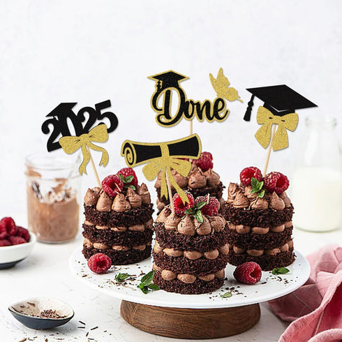 Morndew 24 PCS Graduation Done and Doctoral Cap Cupcake Toppers for Party Decorations