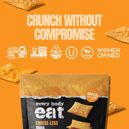 4oz Every Body Eat Snack Cracker Thins, Cheese-Less - Gluten Free, Vegan, Dairy Free, and Seed Oil Free