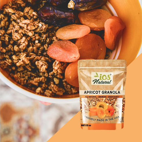 12oz IOS Natural | Granola Cereals | All Natural, Crunch, Oven Baked | Net (Apricot Granola)