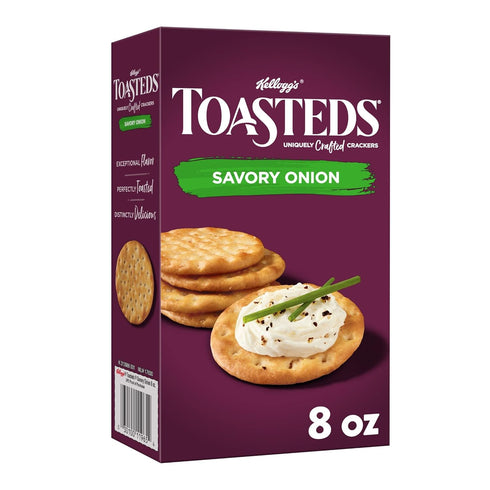 Toasteds Savory Onion Crackers, Party Snacks, 8oz Box (1 Box)