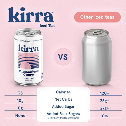 12 Pack Kirra Organic Iced Tea - Passion Fruit Guava Black Tea - Lightly Sweetened with Organic Juice - No Added Sugar