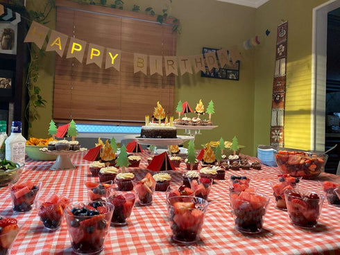 LaVenty Camping Cupcake Toppers - Happy Camper Birthday Party Decor, Woodlands and Lumberjack Party Decor
