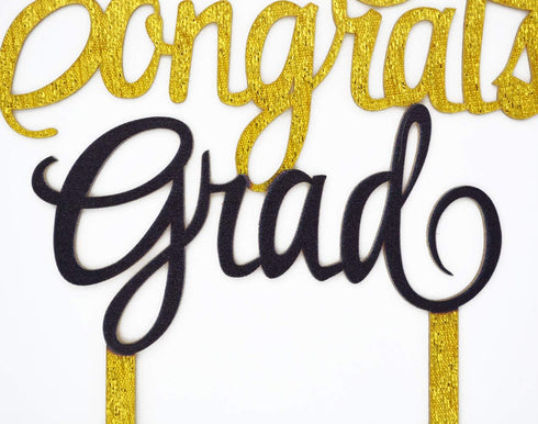 Congrats Grad Cake Topper - 2025 Graduation Party Decorations (Gold & Black)