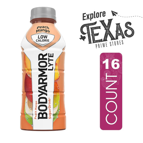 16-Pack Potassium-Packed 16 oz BodyArmor Lyte of Low Calorie Peach Mango Sports Drink Electrolytes fl Plastic Bottle