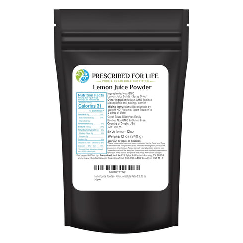 Prescribed for Life Lemon Juice Powder, Natural Spray Dried, Non GMO, 12oz / 340g
