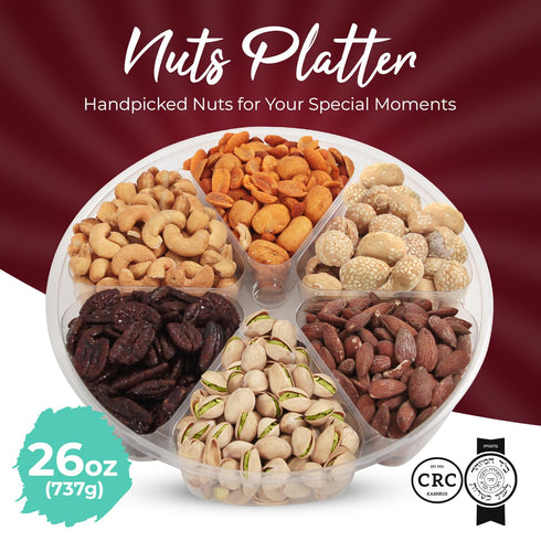 26oz 6 Easter Nut Gift Baskets, Mixed Nut Gift Box of Sectional Platter, Ideal Nut Assortment for Holidays, Birthdays