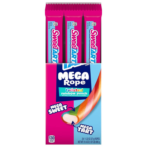 SweeTARTS Mega Filled Ropes Candy, Twisted Rainbow Punch, Sweet and Tart, 1.32