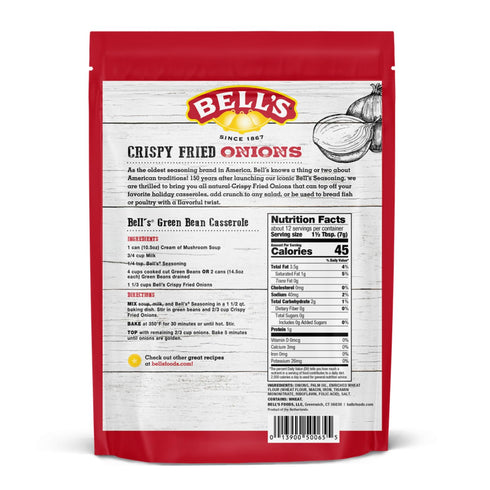 6 oz Bell's Fresh Fried Onions Bag Crispy & Flavorful Topping for Green Bean Casserole, Burgers, Salads & More Classic