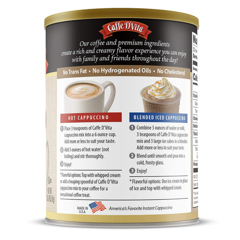 99% 1 lb. (16 oz.) Caffe D'Vita Amaretto Cappuccino Mix - No Cholesterol, No Trans Fat, Caffeine Free, Gluten Free
