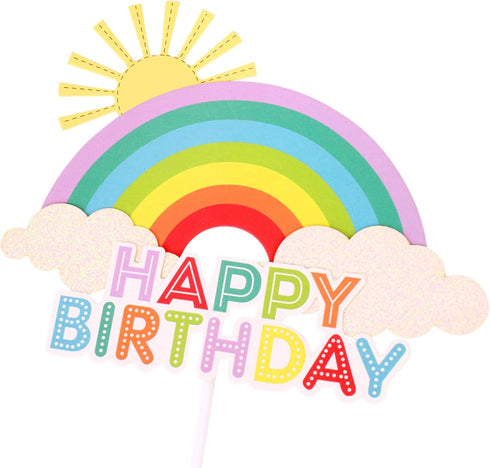 Glitter Happy Birthday Cake Toppers, Rainbow Cake Picks for Baby Shower Birthday Party Decoration Supplies