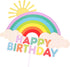 Glitter Happy Birthday Cake Toppers, Rainbow Cake Picks for Baby Shower Birthday Party Decoration Supplies