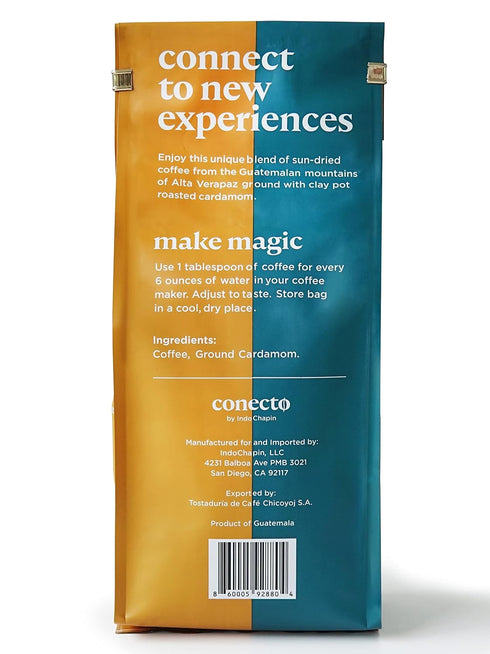 100% 12oz) Conecto Cardamom Coffee: Natural and Artisanal, Guatemalan Arabica Ground Coffee Flavored with Clay Pot