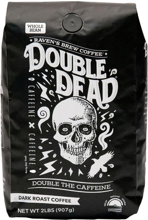 Raven's Brew Coffee High Caffeine Coffee Dark Roast Whole Bean Double Dead