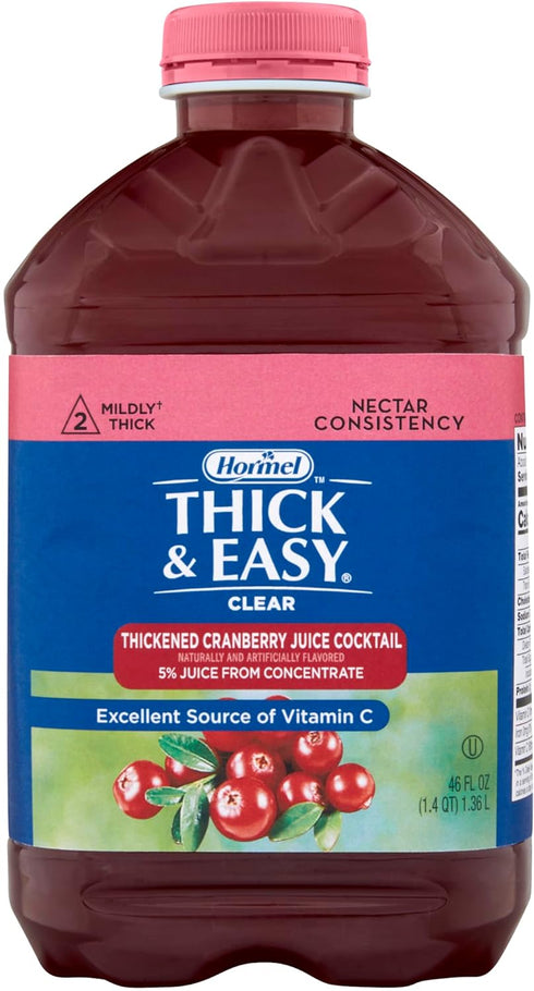 46 oz (Pack 2) Thick & Easy Clear Thickened Cranberry Juice Cocktail Flavored Drink, Nectar Consistency, fl