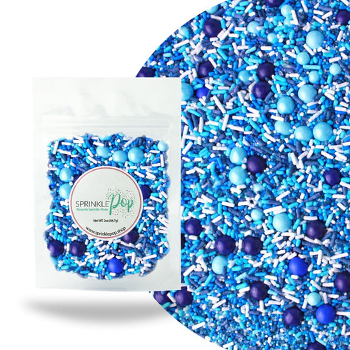 Sprinkle Pop Blue Ombre Sprinkle Mix | Monochromatic Blend of Blues & Navy Blue Sprinkles with White Pops | Undersea