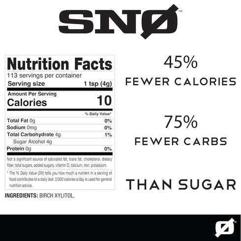1lb SNO Pure Birch Xylitol Sweetener - Resealable Bag | Low Calorie, Non-GMO, Gluten-Free, Vegan, Kosher | Paleo