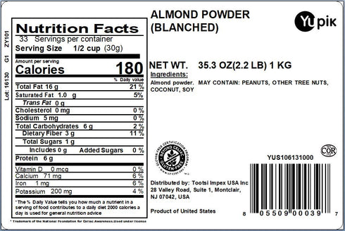 2.2 lb (35.2 oz), Yupik Blanched Almond Flour Gluten-Free, Vegan, Kosher, GMO-Free, Finely Whole Ground Nutty Almond