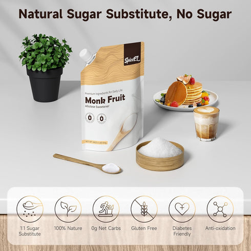 (1 lb Pack 3) SPICEEL Monk Fruit Sweetener with Allulose - White Sugar Substitute, Coffee, Tea, without Erythritol