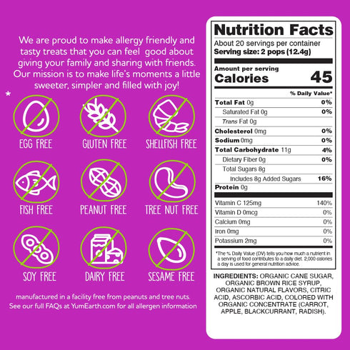 Pack, 40 YumEarth Organic Vitamin C Pops Variety Fruit Flavored Favorites Lollipops, Allergy Friendly, Gluten Free