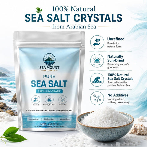 2 lb Pure Sea Salt, Coarse Grain, | Ideal For Salt Grinder Refills I Unrefined & Mineral Rich - SeaMount Naturals