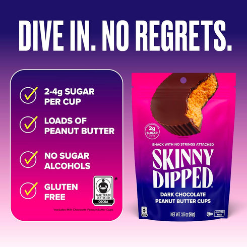 Pack, 3.2oz, 4 Pack (24 SkinnyDipped Peanut Butter Cups Variety Low Sugar, Gluten Free, Low Calorie, Cups Total)