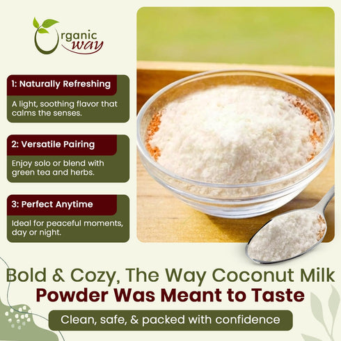 100% (1/2LBS 8Oz.) Organic Way Coconut Milk Powder - Unsweetened Creamer Alternative for Coffee & Smoothies | Vegan