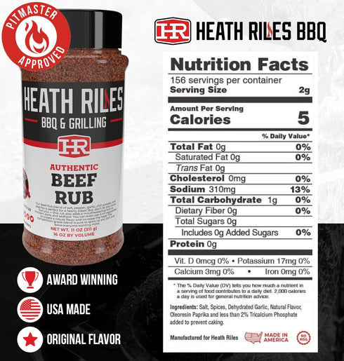 80+ 11 oz. Heath Riles BBQ Rub - Beef Seasoning, Champion Pitmaster Recipe, Legendary Rubs For Smoking & Grilling, BBQ