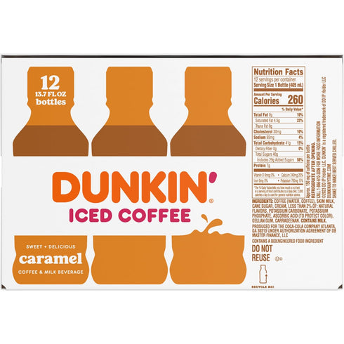 Dunkin' Donuts 13.7 oz, 12 Pack Dunkin' Iced Coffee Caramel Bottles, fl