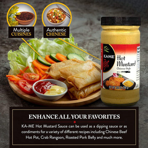 7.25 oz, KA-ME Hot Mustard Asian Ingredients and Flavors, No Preservatives/MSG, Condiments For Egg & Spring Rolls