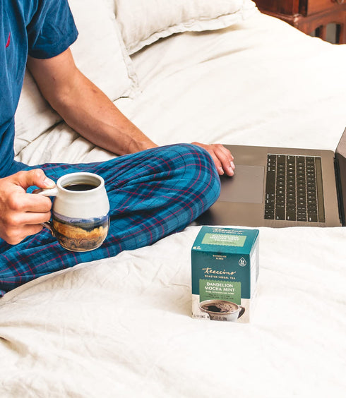 Teeccino Dandelion Mocha Mint Tea - Caffeine Free Herbal Tea with Prebiotics, 10 Tea Bags