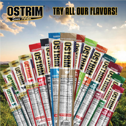 1.5 (Pack 10) Ostrim Beef/Elk Snack Stick, Sweet and Spicy, Ounce