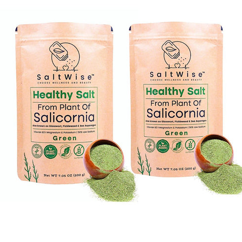 SaltWise Green Salt 50% Less Sodium, Plant-Based Salt Substitute, 100% Dehydrated Salicornia,