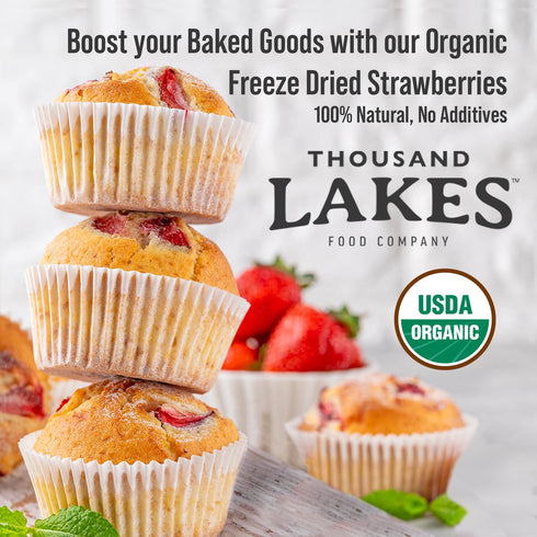 Thousand Lakes ORGANIC Freeze Dried Fruit - Strawberries 2-pack, 1.1 oz each (2.2 oz total) | 100% Sliced, No Sugar