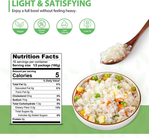 8 Packs, 9.5 oz 76 Soeos Konjac Rice, Each Bag, Low Carb, Low Calorie Shirataki Rice, Gluten Free, Sugar Free, Vegan