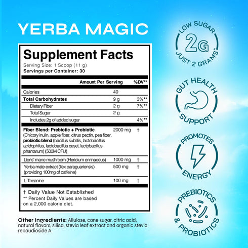 30 Yerba Magic Yerba Mate Tea Instant Powder Super Drink with Nootropics, Prebiotics & Probiotics Clean Energy, Mental