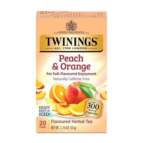 Twinings Peach & Orange Herbal Tea Individually Wrapped Bags, 20 Count (Pack