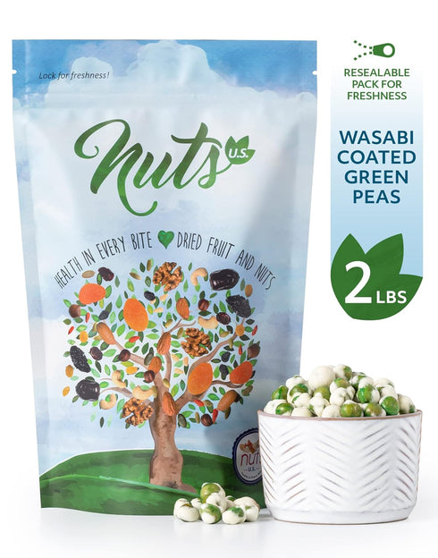 Packed (2 LBS) NUTS U.S. - Wasabi Coated Green Peas | Vegan | Premium Quality | Crunchy & Spicy Roasted Flavor | in a