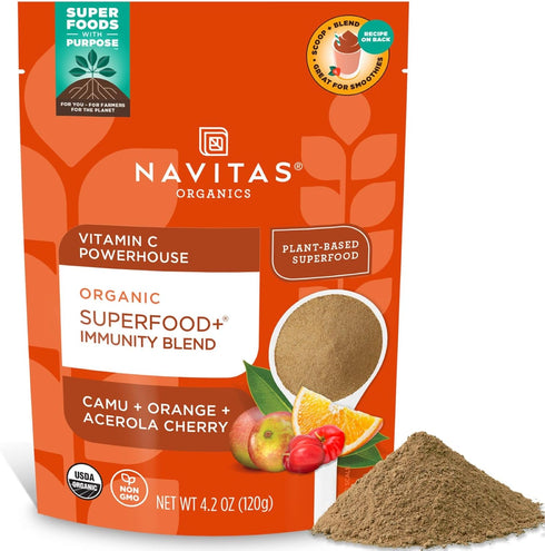Navitas Organics Superfood+ Immunity Blend - Camu, Orange, Acerola Cherry, 30 Servings, Organic, Non-GMO, Vegan