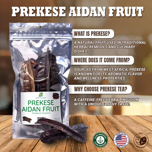 2 Herb To Body Prekese Aidan Fruit Organic - Whole Pods, Tetrapleura Tetraptera, African Dried Herbs for Herbal Tea