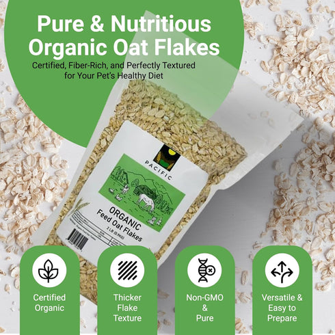 2Lbs Pacific Organic Petfood Organic Feed Oat Flakes - Oat Flakes for Optimal Pet Nutrition - Rich in Fiber & Minerals