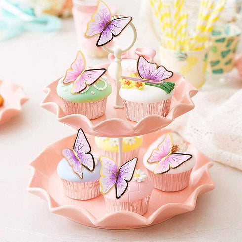 66 Pcs Butterfly Cupcake Toppers, Pink Gold Cake Topper Picks for Birthday Party Decor, Wedding, Baby Shower