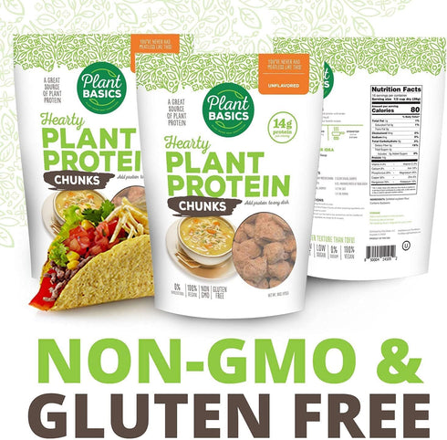 1 lb (Pack 2), Plant Basics - Hearty Plant Protein - Unflavored Chunks, of Non-GMO, Gluten Free, Low Fat, Low Sodium