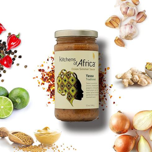 (12 oz Simmer of Africa Yassa Traditional Onion Sauce Jar) African Sauce with Caramelized Onions, Dijon Mustard