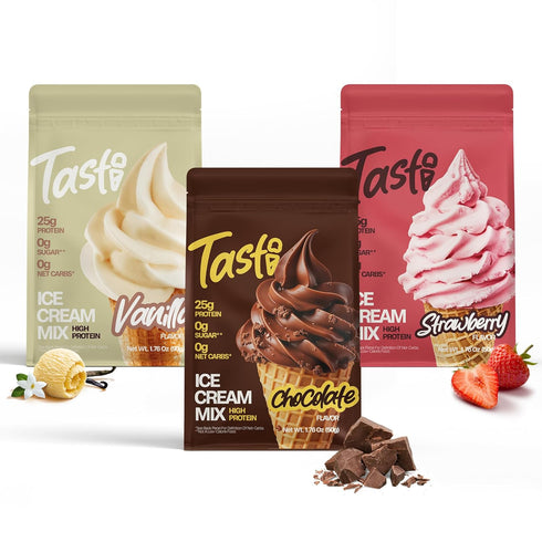 TASTI High-Protein Ice Cream Mix - Chocolate, Vanilla, & Strawberry Sugar Free Ice