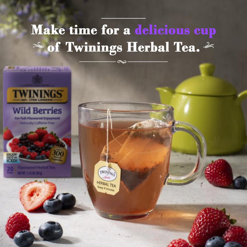 20 Count (Pack 2) Twinings Wild Berries Tea - Naturally Caffeine-Free Herbal Infusion Bursting with Fresh and Uplifting