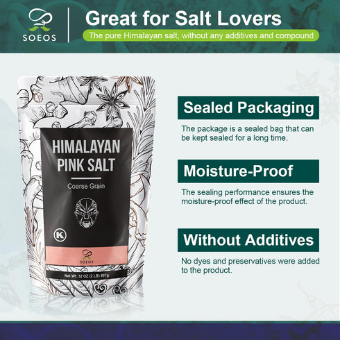2 (32 Oz), Soeos Himalayan Pink Salt, Coarse Grain, Pound Pink Himalayan Sea Salt, Himalayan Salt Coarse Salt, Pink